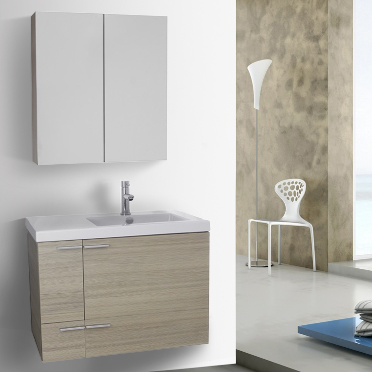 ACF ANS1254 Modern Wall Mounted Bathroom Vanity, 31 Inch, Larch Canapa, With Medicine Cabinet